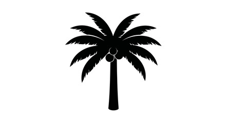 Obraz premium Palm tree silhouette stands as a classic tropical icon representing summer vacations, coastal landscapes, and exotic travel destinations in a simple black graphic format.