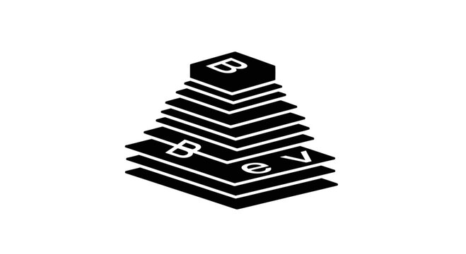 Layers of data represented by a stacked pyramid structure signify the hierarchical organization of information in modern business systems.