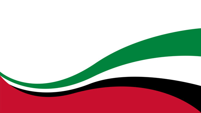 Abstract UAE flag vector background with elegant flowing wave elements and clean white copy space. Patriotic modern design suitable for posters, web banners, presentations