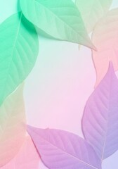 Fototapeta premium A minimalist background featuring delicate leaves in soft pastel tones of mint green, pale pink, and lavender for a serene nature design, delicate, leaf, watercolor
