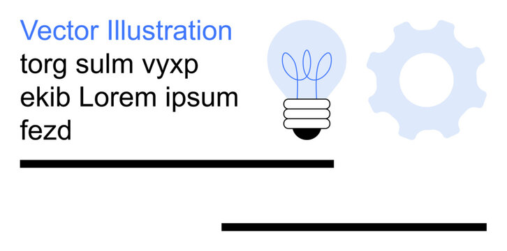 Innovation, brainstorming, creativity, business, design process, technology. A light bulb and gear icon paired with placeholder text. Innovation and brainstorming concept