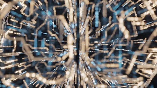 Abstract Digital Brain with Neural Network Connections in Futuristic Tunnel.
