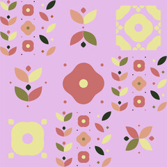Retro abstract floral seamless pattern with geometric folk elements © Festive Hub