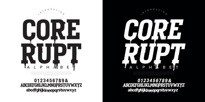 Core Rupt tall industrial gothic display font with realistic dripping ink paint effect for horror design