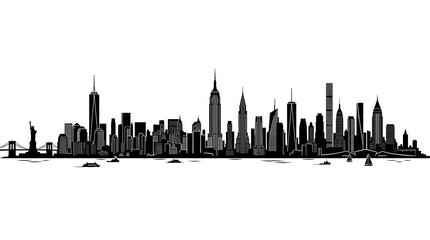 Obraz premium New York City Skyline Silhouette - Iconic Buildings and Landmarks of Manhattan