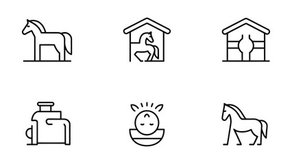 Line icons of horses barns feeders and chickens in simple style  farm animal symbols © Asma 