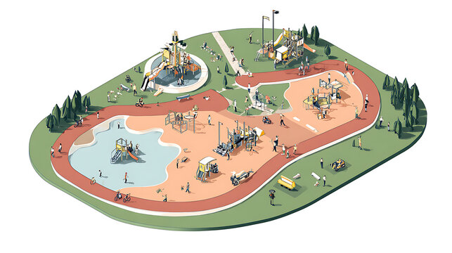 Inclusive playground design with accessible equipment and colorful facilities for children of all abilities.