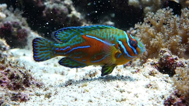 Colorful coral reef with fish swimming through vibrant underwater landscape featuring diverse marine life clear blue ocean water and rich biodiversity in a natural tropical sea ecosystem scene