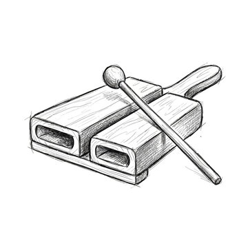 Wooden Claves Percussion Instrument with Mallet Sketch