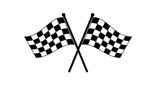 Two Crossed Checkered Flags, Racing Start and Finish Line Symbol, Motorsport Icon
