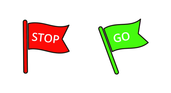 Stop and Go Flags, Red and Green Directional Signals, Decision Making Concept