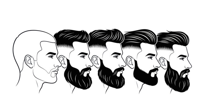 Beard Growth Stages Illustration: Clean Shaven to Full Beard