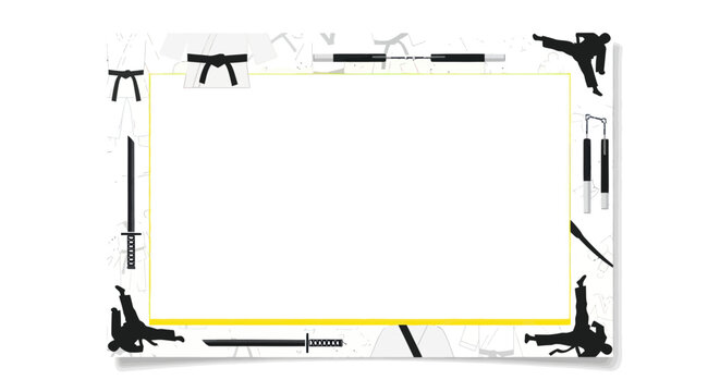 Martial Arts Border Frame with Karate, Nunchucks, and Katana - White Background
