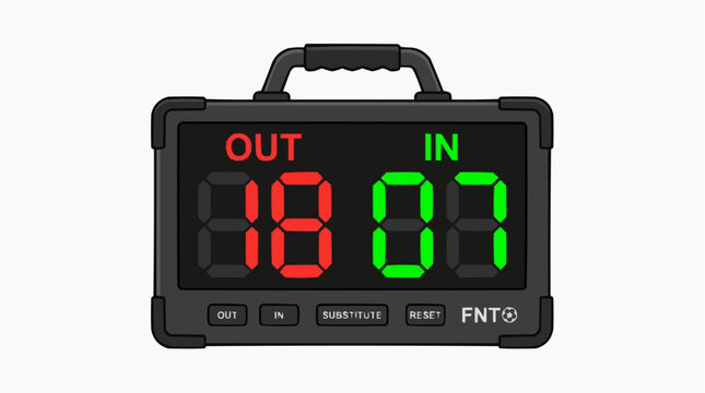 Scoreboard with Digital Display: A portable scoreboard features a digital display showing OUT in red and IN in green, ready for any sporting event or competition.