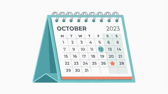 Calendar Page: October 2023 showing a desk calendar with highlighted dates, marking a specific day and an event.