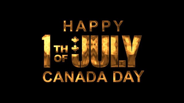 Happy canada day text animation in gold. Perfect for patriotic holiday videos, social media posts, or event promotions.