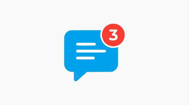 New Message Notification Icon: A blue chat bubble icon with a red notification badge displaying the number three, indicating unread messages or communications.