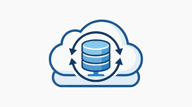 Cloud Database Synchronization: An illustration depicting cloud computing infrastructure with a synchronized database icon, symbolizing data transfer and storage in the cloud.