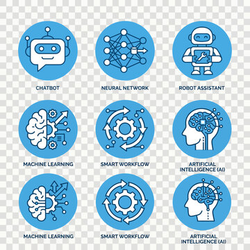 Artificial Intelligence and Machine Learning Icon Set.