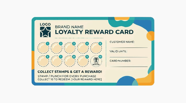 Loyalty Reward Card for Customer Engagement: A bright and colorful loyalty reward card designed to encourage repeat business and customer retention.