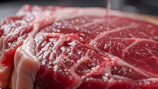 Closeup of Raw Beef Steak Being Prepared for Cooking.
