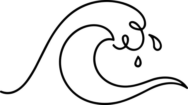 Minimalist wave line art, ocean water splash, simple black and white drawing