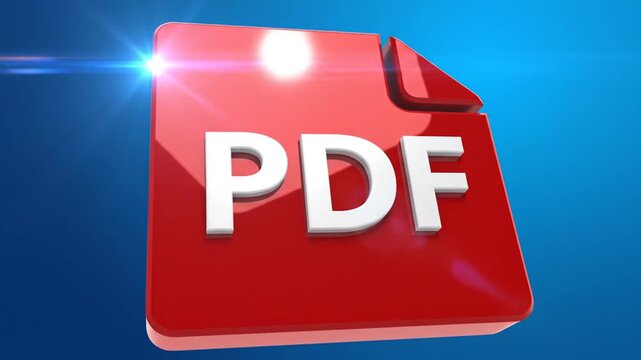 Red PDF file format icon on blue gradient background.