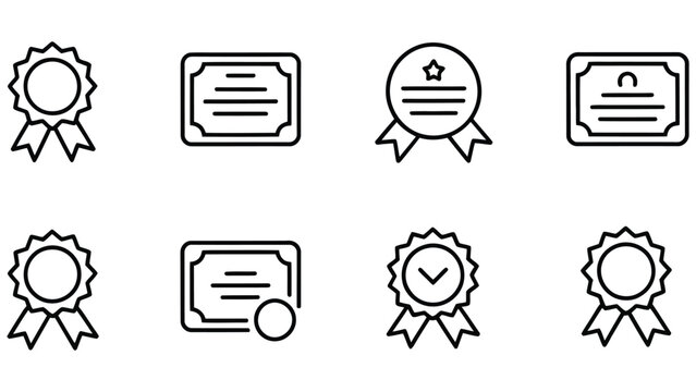 Certificate icons with ribbons and badges for awards and recognition  various symbols