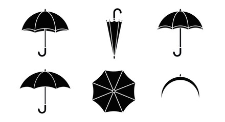 Umbrella Icons Set: Open, Closed, and Half-Opened Silhouettes on White Background © Iwak