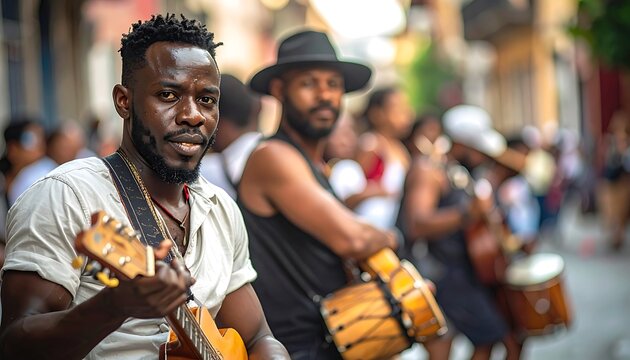 African American men playing musical instruments.