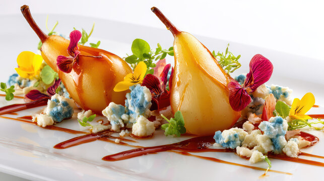 poached pears with gorgonzola and honey dessert