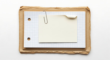 Fototapeta premium Stack of old paper and graph notebook with paperclip
