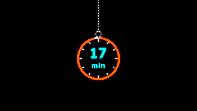 Abstract clock icon illustration. arrow Clock icon Digital and analog clock 17 minutes isolated on black background. and creating a stunning illustration.4k illustration