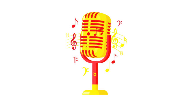 Retro Microphone with Musical Notes - Vintage Audio Equipment
