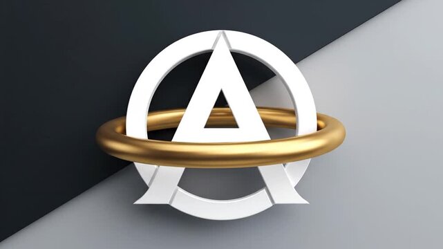 White 3D letter A circular logo with golden halo