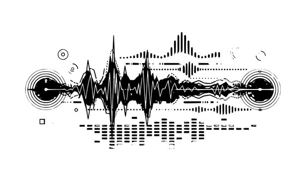 Sound wave graphic with vinyl records and equalizer elements