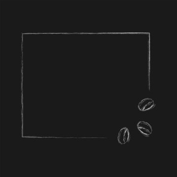 Chalk drawn rectangular Frame border and coffee beans bottom corner Light on dark Copyspace Template. Isolated Vector illustration Coffee Day Greetings themed cards sample, media post, banner, leaflet
