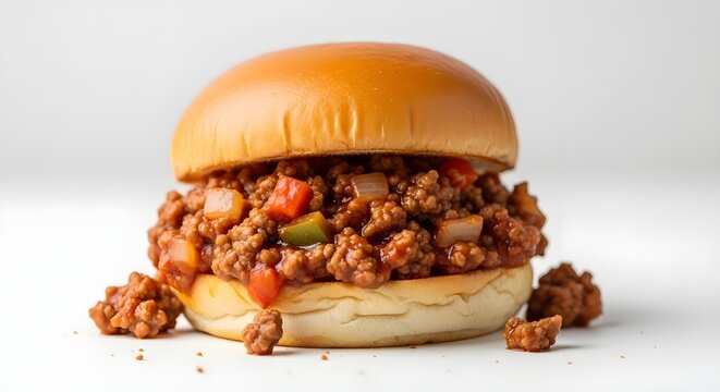 Classic Sloppy Joe Sandwich with Ground Beef, Tomatoes, Onions, and Bell Peppers
