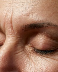 Fototapeta premium ultra realistic macro close-up of menopausal forehead skin with dehydration lines and visible pores,