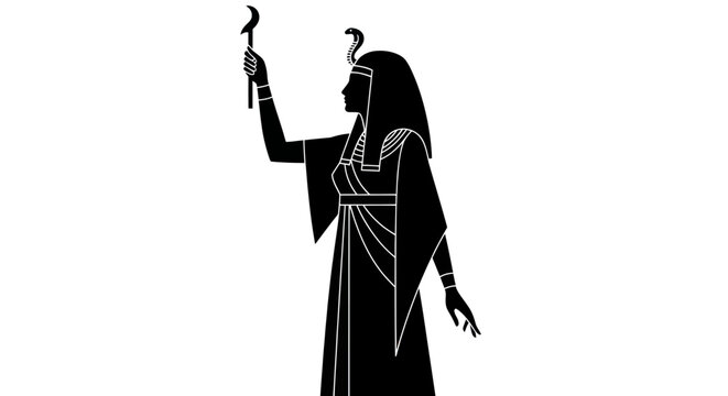Silhouette of Ancient Egyptian Goddess Isis holding an Ankh and Uraeus