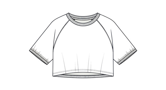 Fashion flat sketch, cropped t-shirt, raglan sleeves, streetwear design