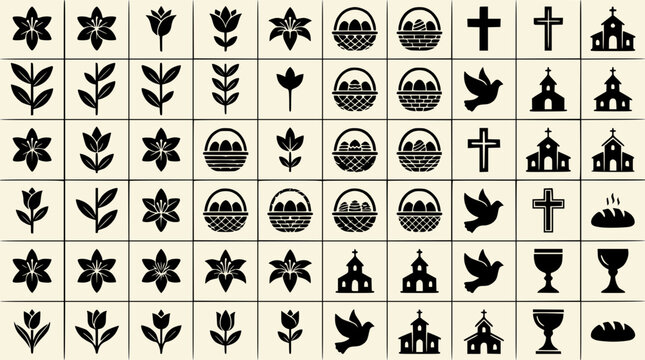 Easter Icons Collection: Crosses, Lilies, Tulips, Baskets, Doves, Churches, Bread, Chalices