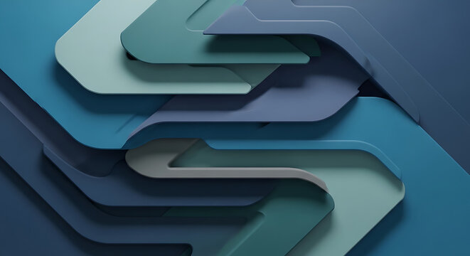 Blue and gray geometric shapes stacked.