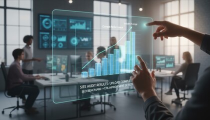 Fototapeta premium Futuristic Holographic Collaboration in a Modern Boardroom Meeting.