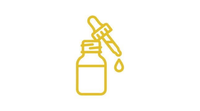 Golden dropper bottle with liquid drop falling for cosmetic or medical use Transparent Background
