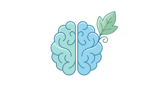 Illustration of a brain with a leaf growing from it symbolizing growth and new ideas Transparent Background