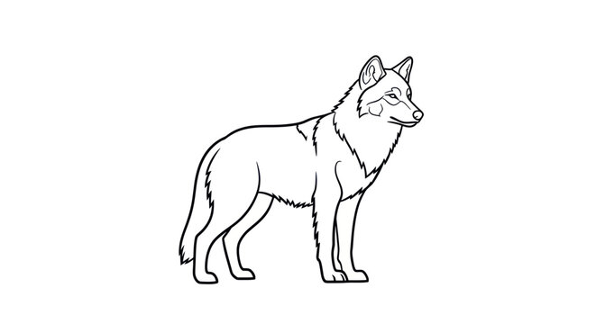 Wolf illustration, simple line drawing, isolated on white background
