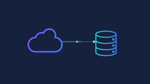 Animated motion graphics showing a security shield with a padlock icon connecting to a digital cloud icon. Concept of secure cloud storage computing, data privacy, and web hosting protection.