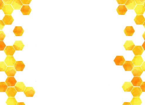 Watercolor honeycomb background material Hexagonal pattern on both sides with central copy space