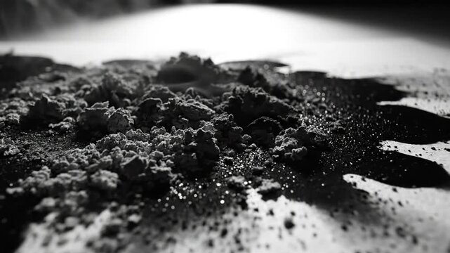 Black and White Macro Close Up of Explosive Material with Smoke and Sparkles on Surface